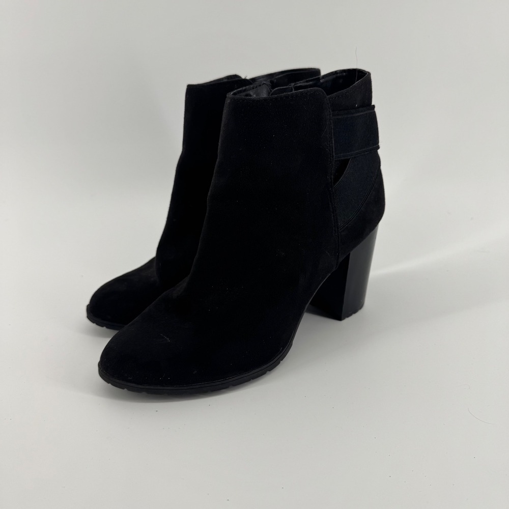 A New Day Faux Suede Candace Block Heel Elastic Wrap Booties Size 6 Minimalist
